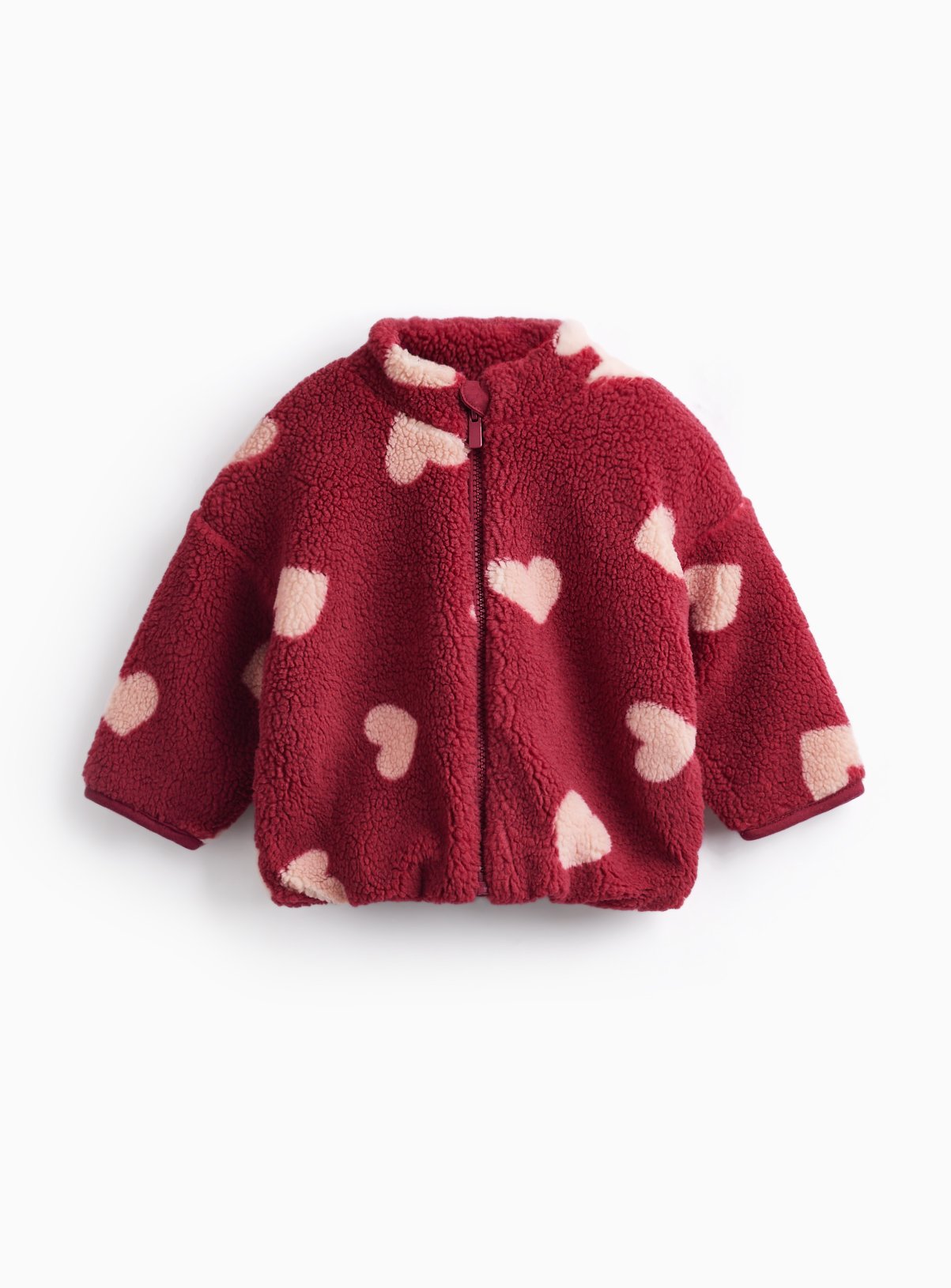 Pink and Red Heart Print Borg Jacket 12-18 months