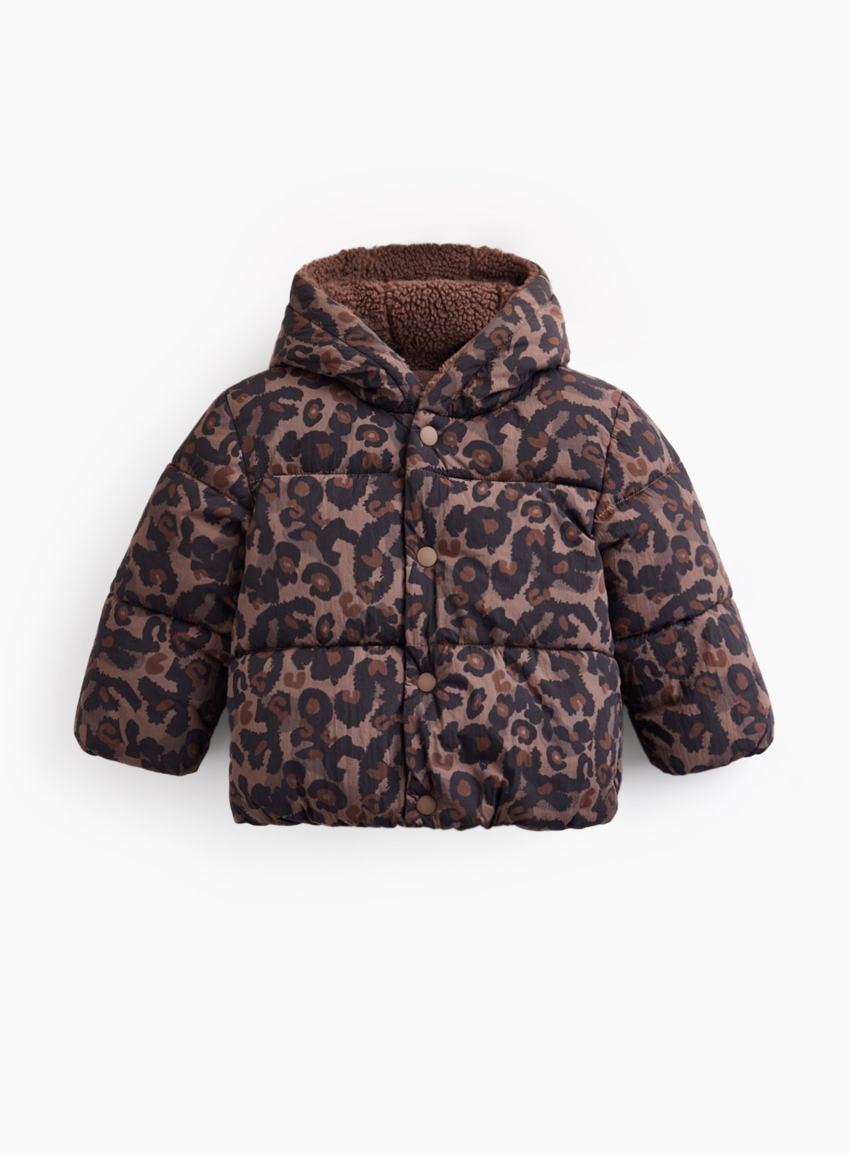 Leopard Print Hooded Puffer Coat 