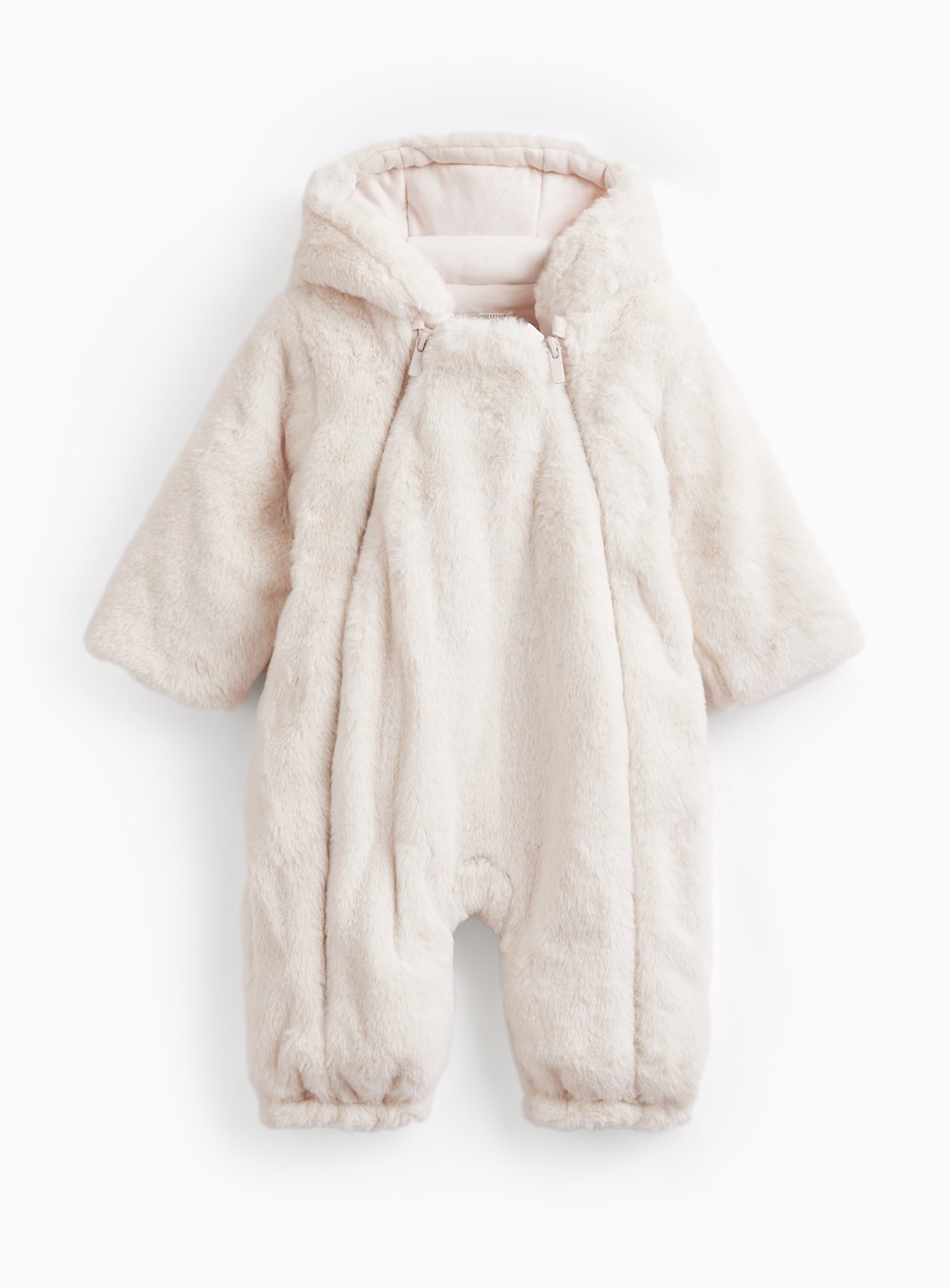Cream Faux Fur Hooded Pramsuit Up to 3 mths
