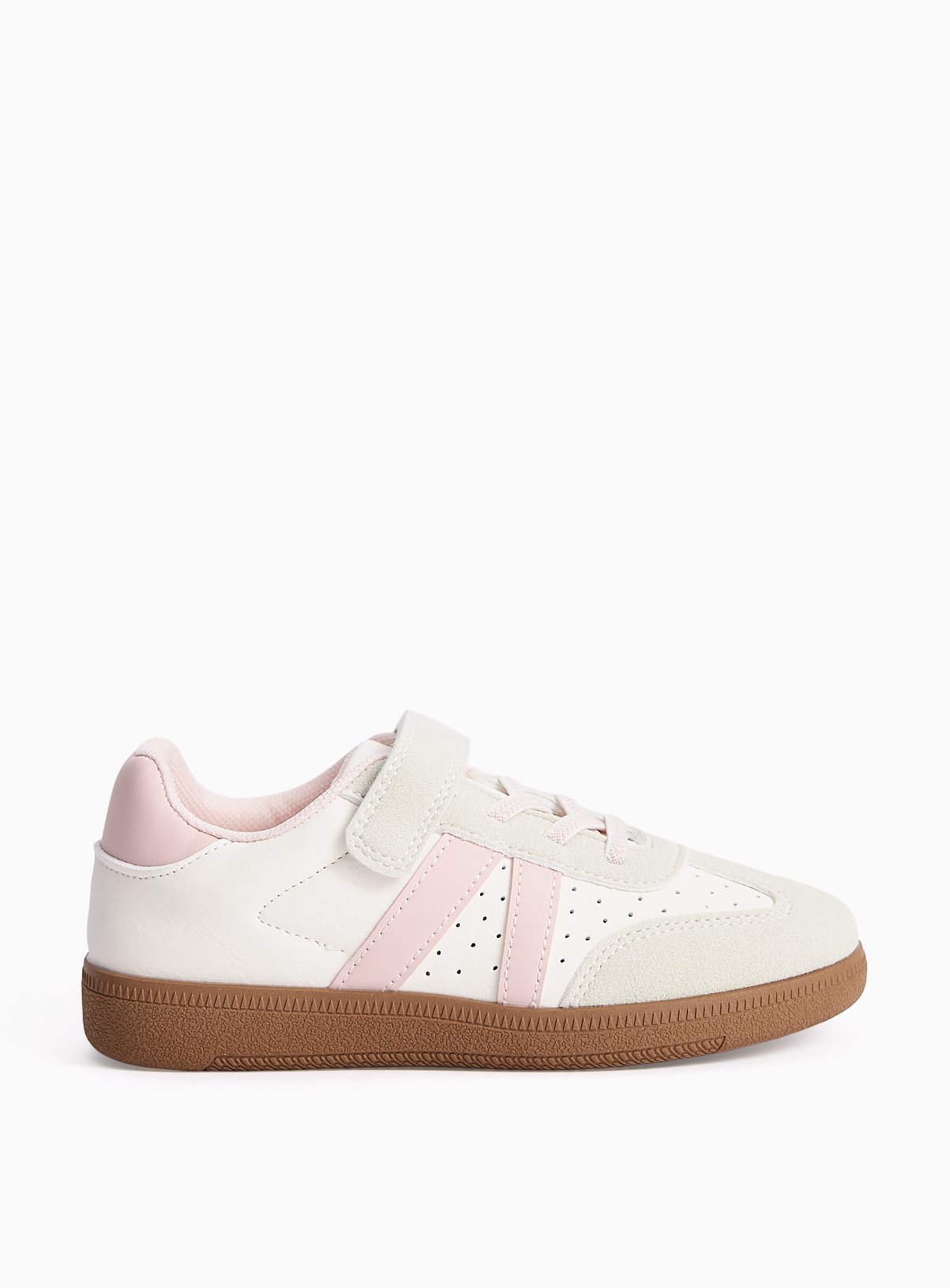White & Pink Retro Court Trainers 