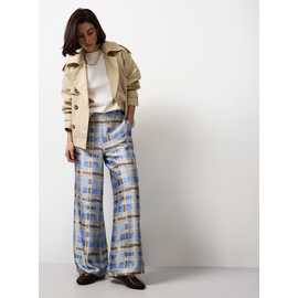 Checked Balloon Ultra Wide Leg Satin Trousers
