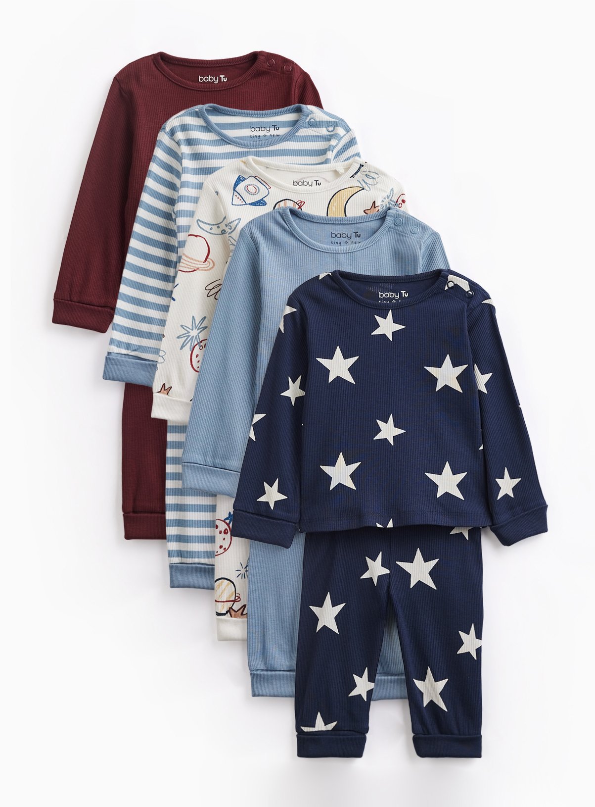 Space Ribbed Pyjama Set 5 Pack 12-18 months