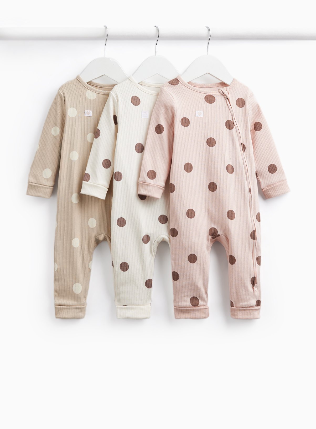 Polka Dot Print Sleepsuits 3 Pack 