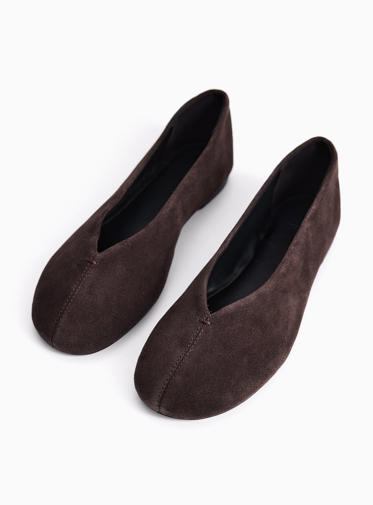 Brown Suede Swung Toe Ballerina Shoes 