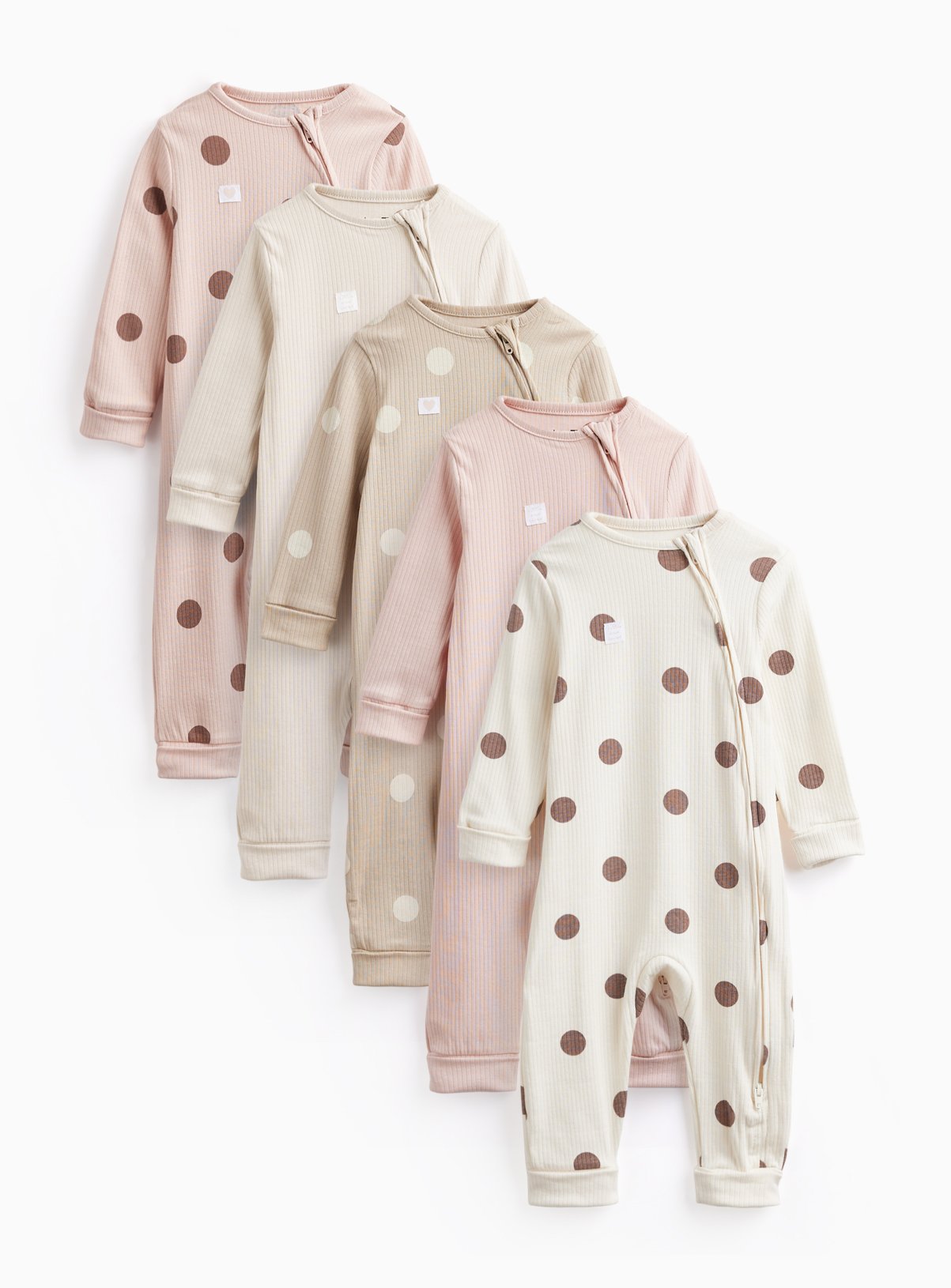 Plain & Polka Dot Print Sleepsuits 5 Pack 