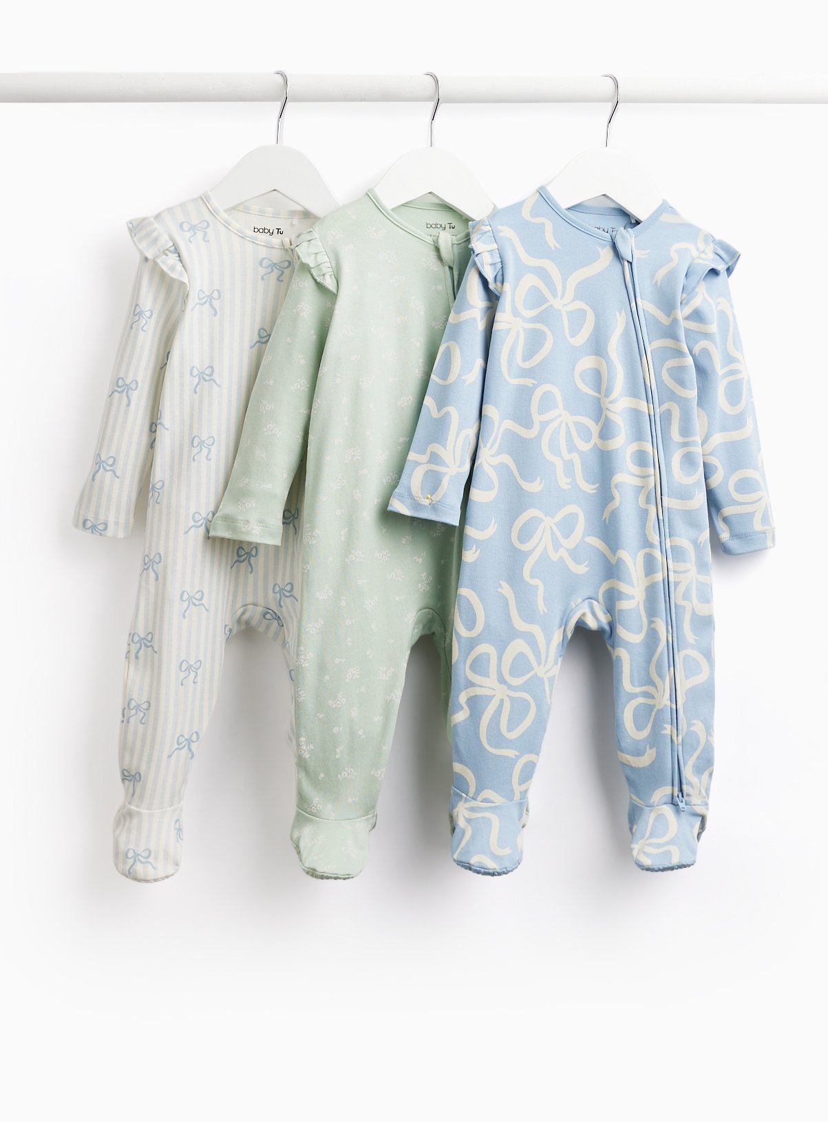 Bow & Floral Print Sleepsuits 3 Pack 