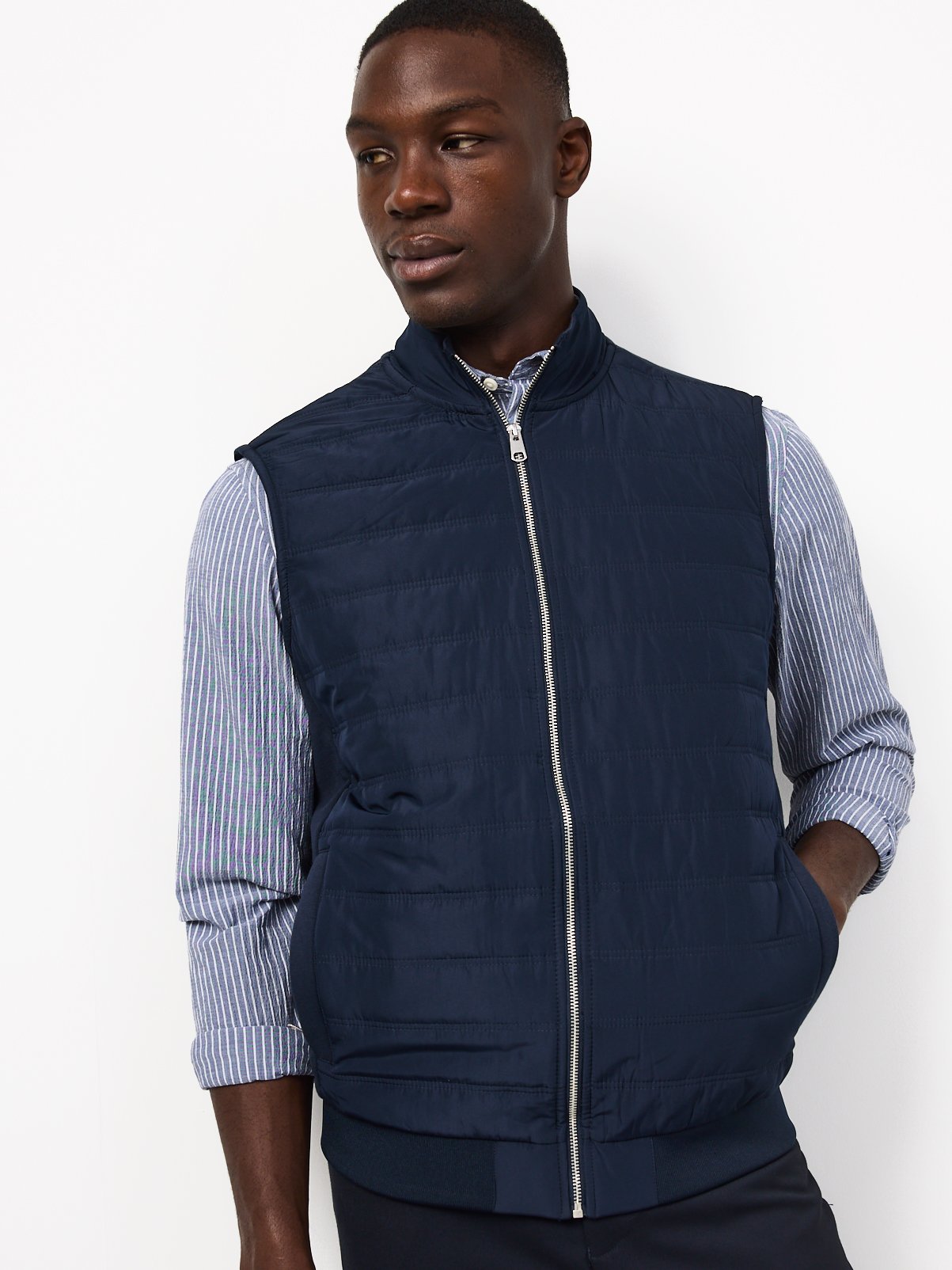 Navy Hybrid Quilted Sleeveless Gilet 