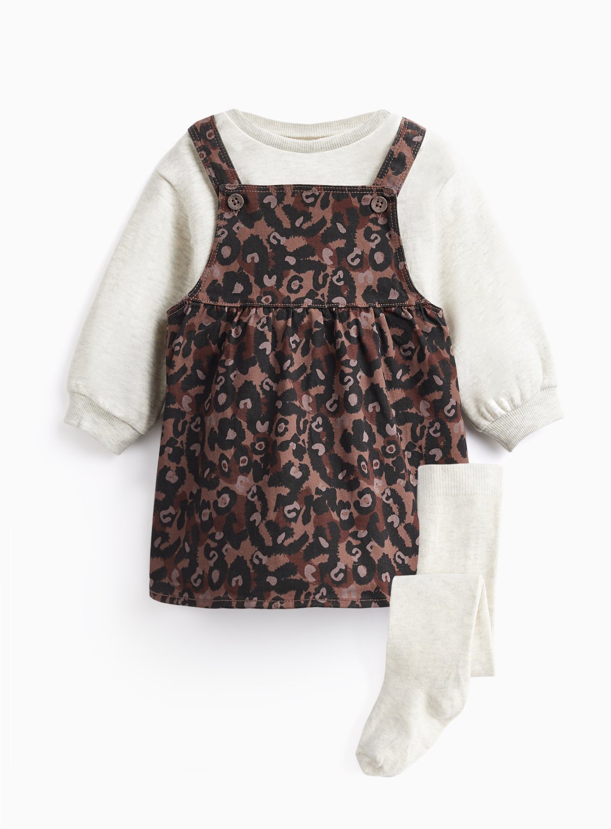 Brown Animal Print Full Skirt Pinafore Set 