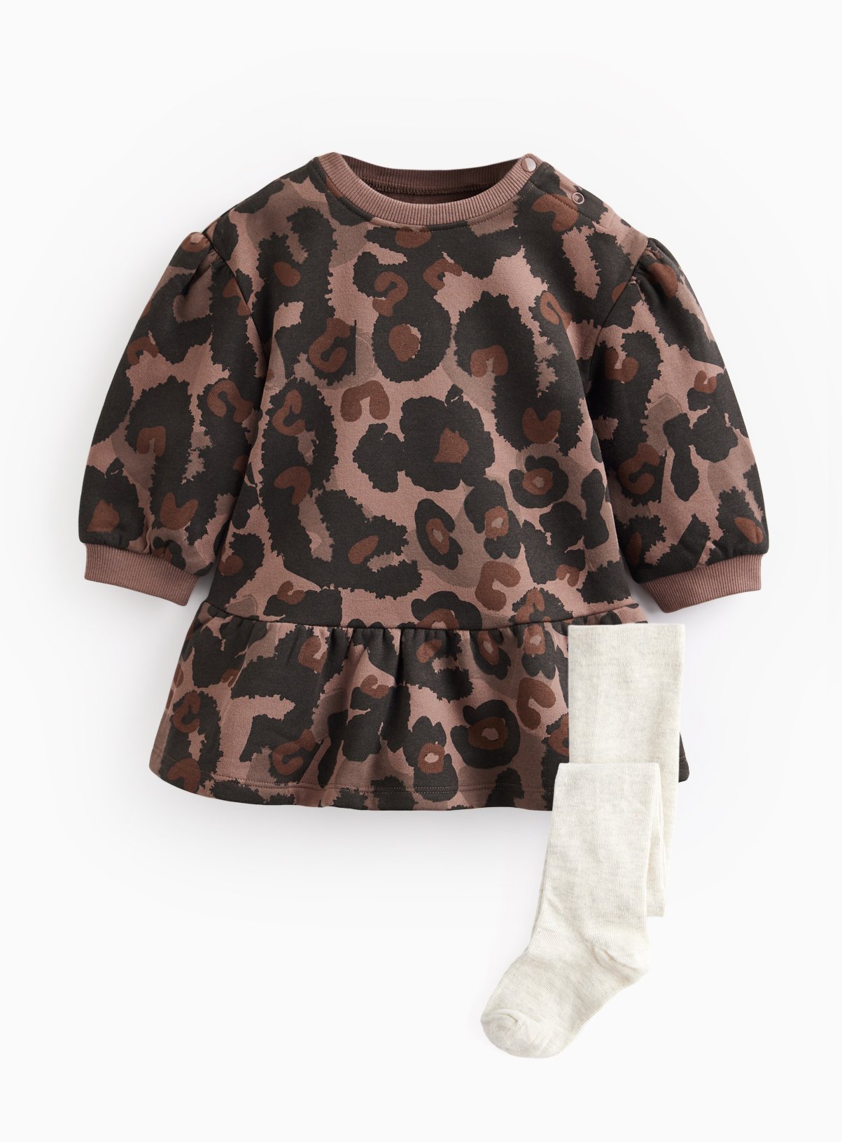 Brown Animal Print Sweatshirt Dress & Tights Set 3-6 months