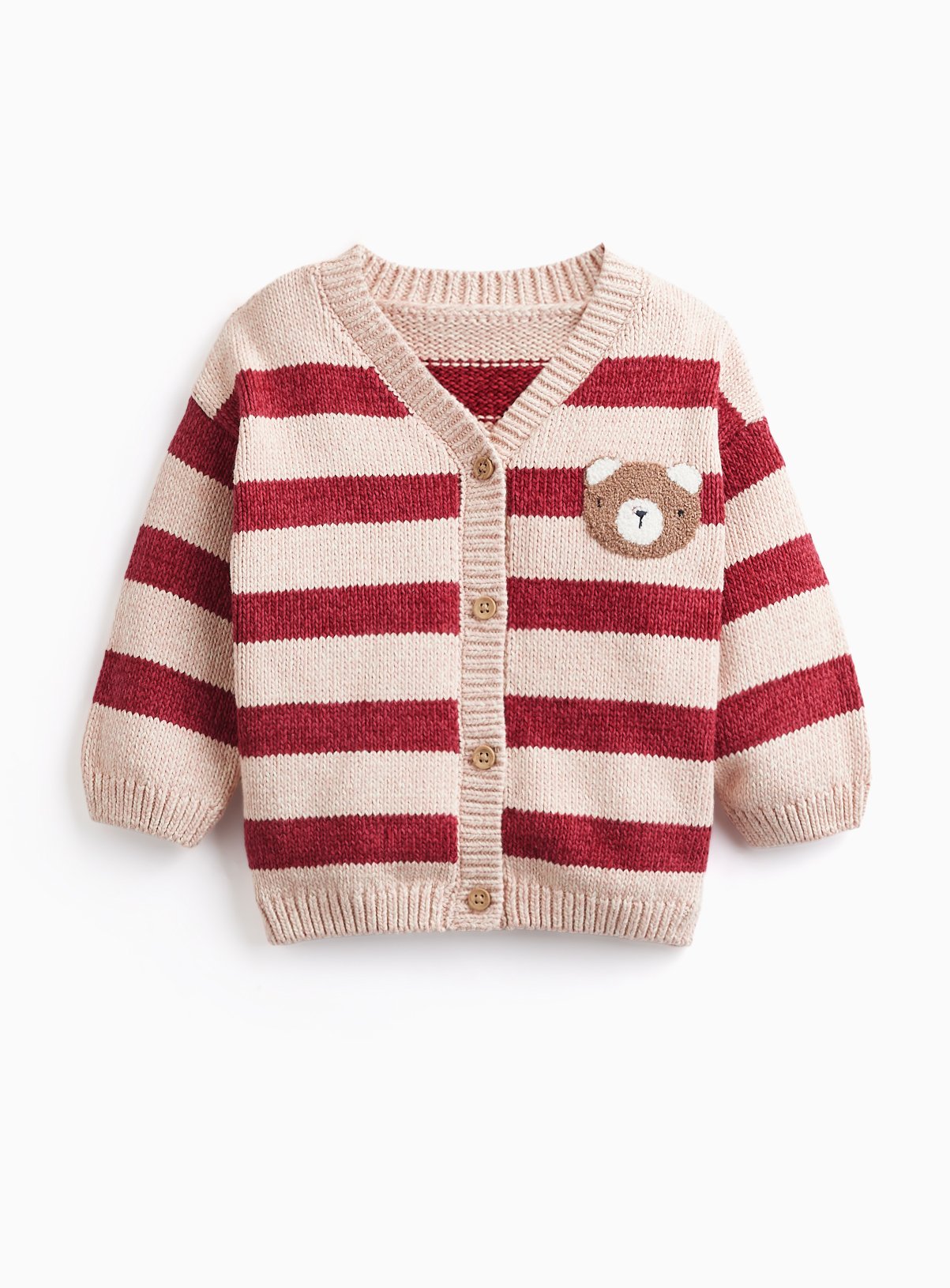 Preppy Pink & Red V-Neck Stripe Cardigan 
