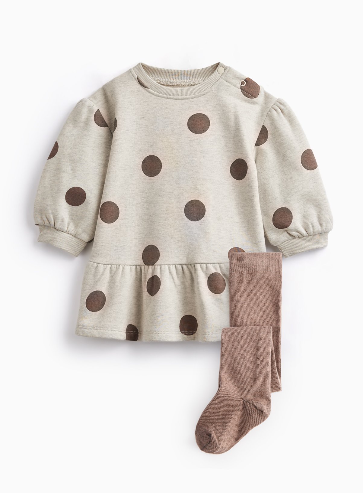 Cream Polka Dot Print Sweatshirt Dress & Tights Set 3-6 months