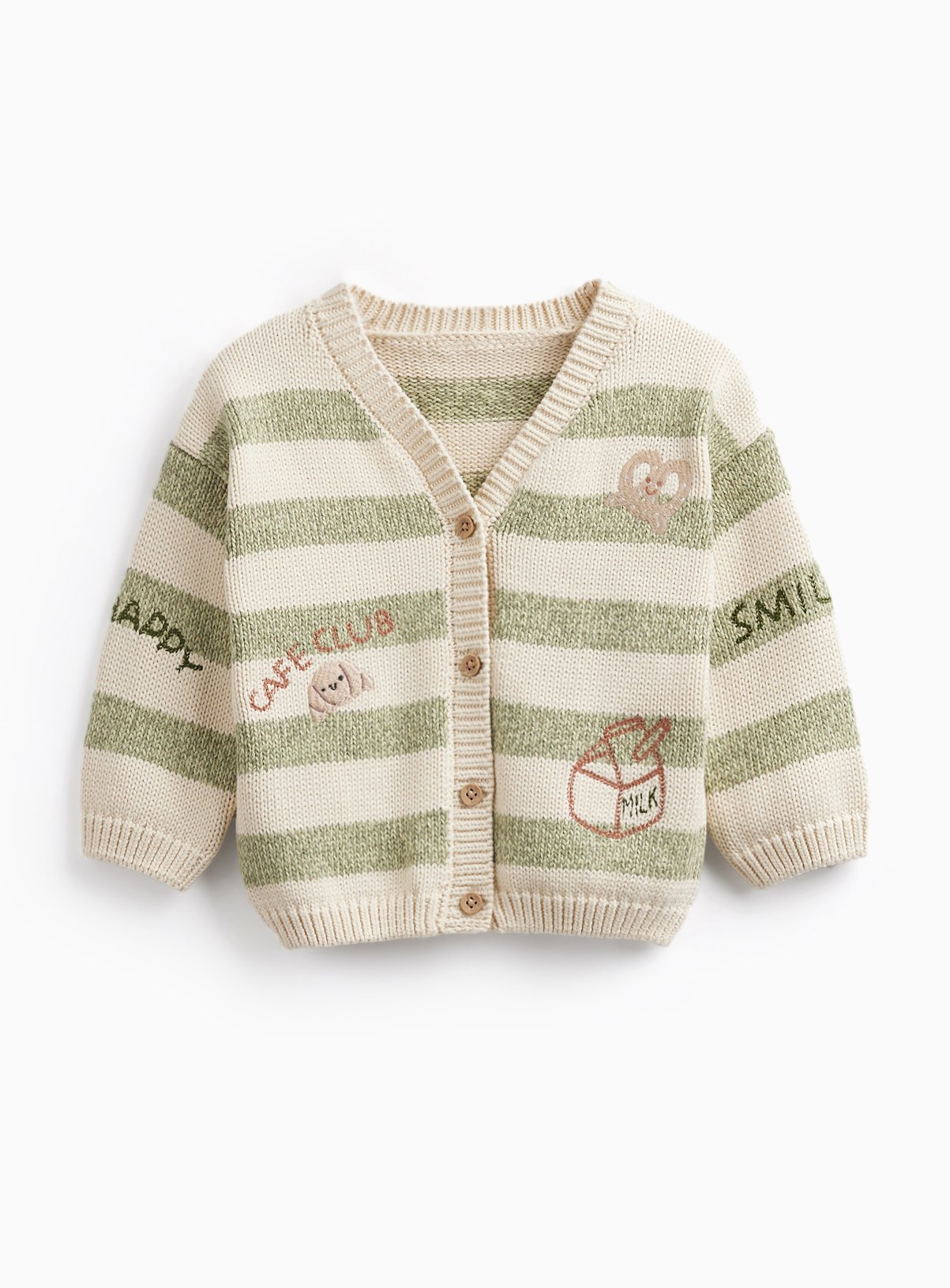 Green Stripe Print V Neck Cardigan 
