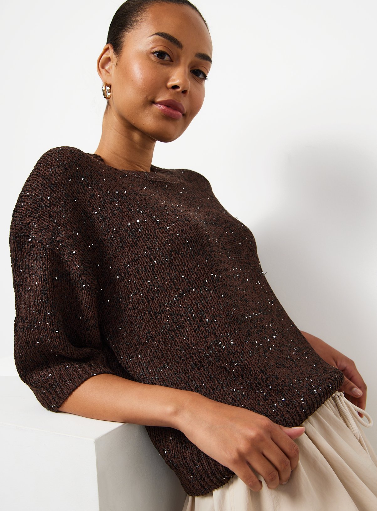 Sequin Detail Knitted T-Shirt 