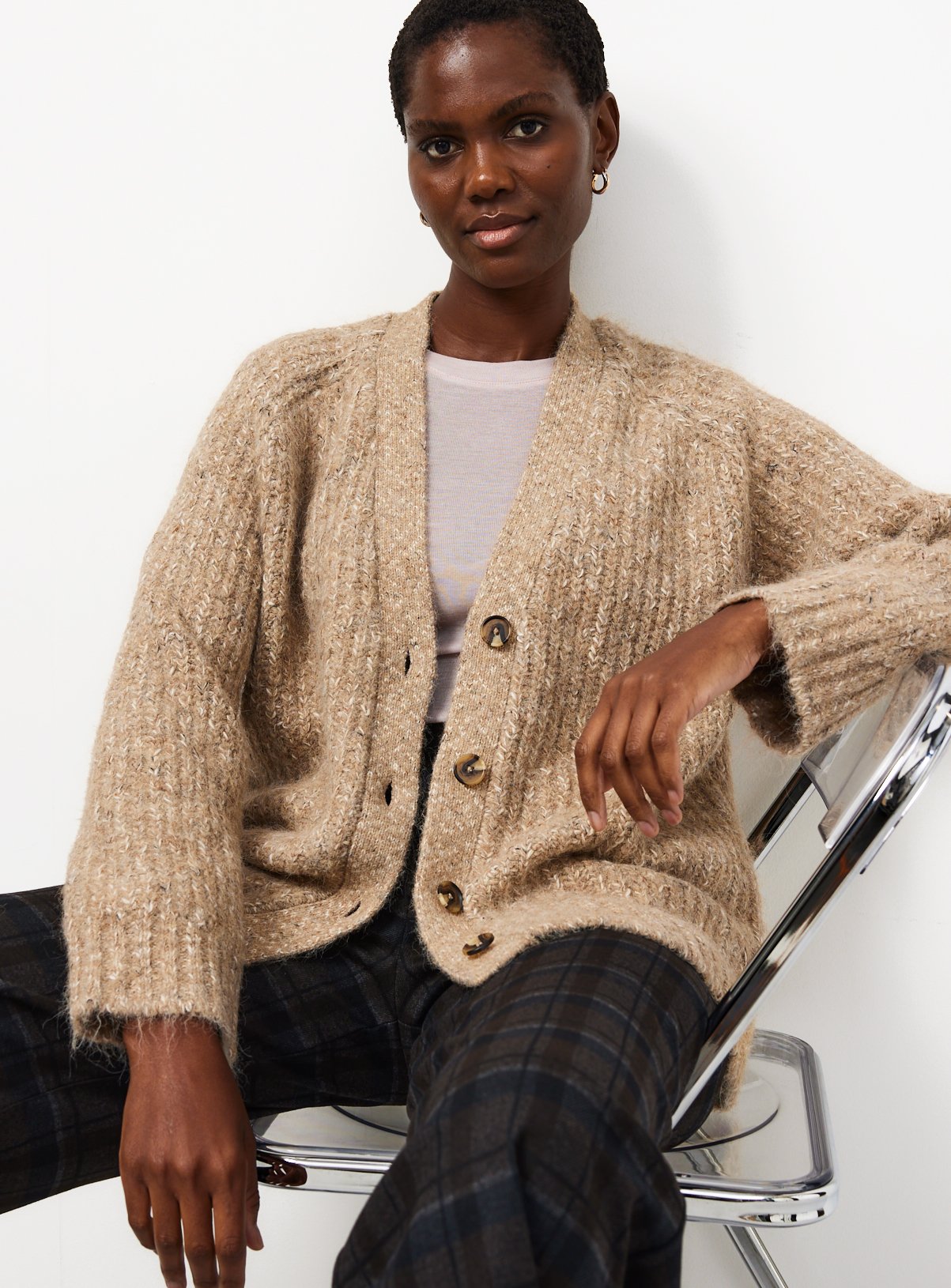 Oatmeal Slouch Boyfriend Cardigan 