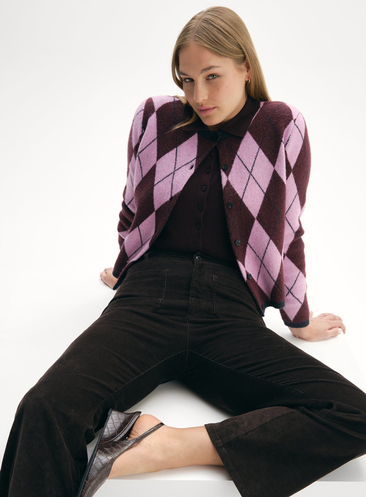 Purple Argyle Print Button Through Cardigan 12
