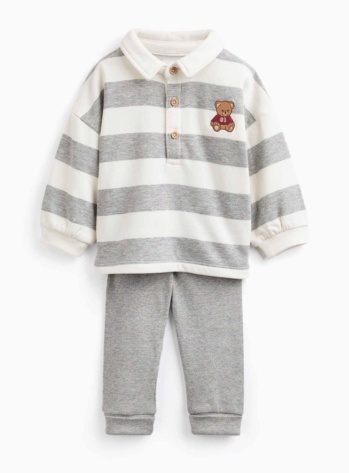 Grey & White Stripe Polo Sweatshirt & Legging Set 