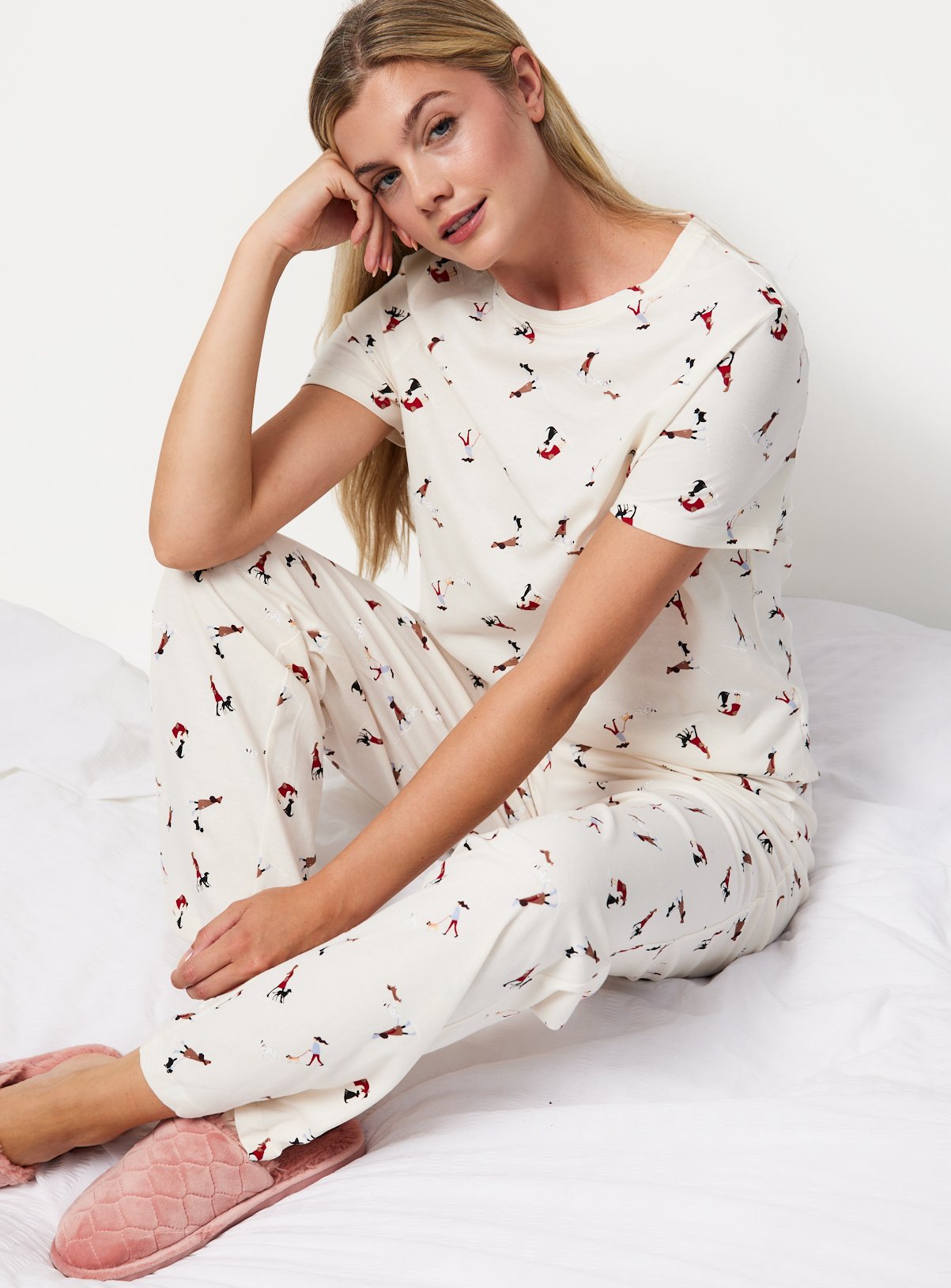 Cream Dog Print Pyjama Set 