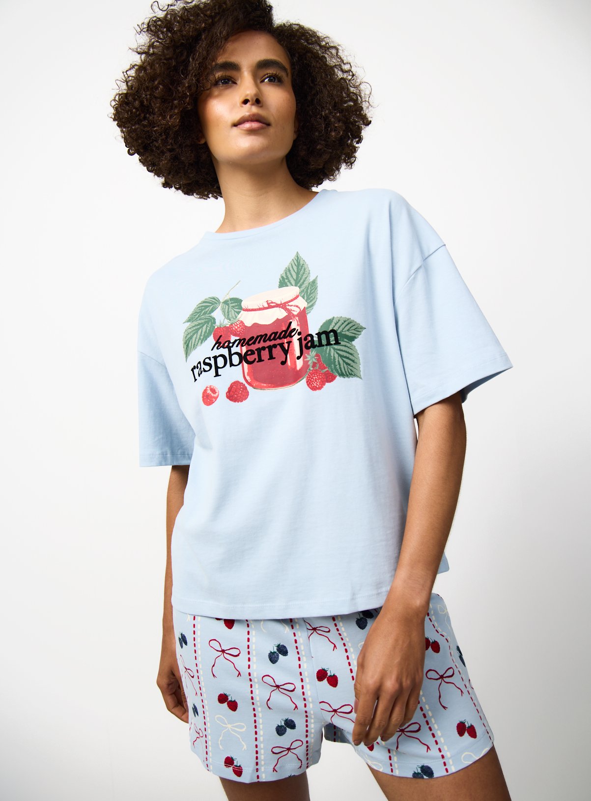 Blue Jam Print Shortie Pyjamas 