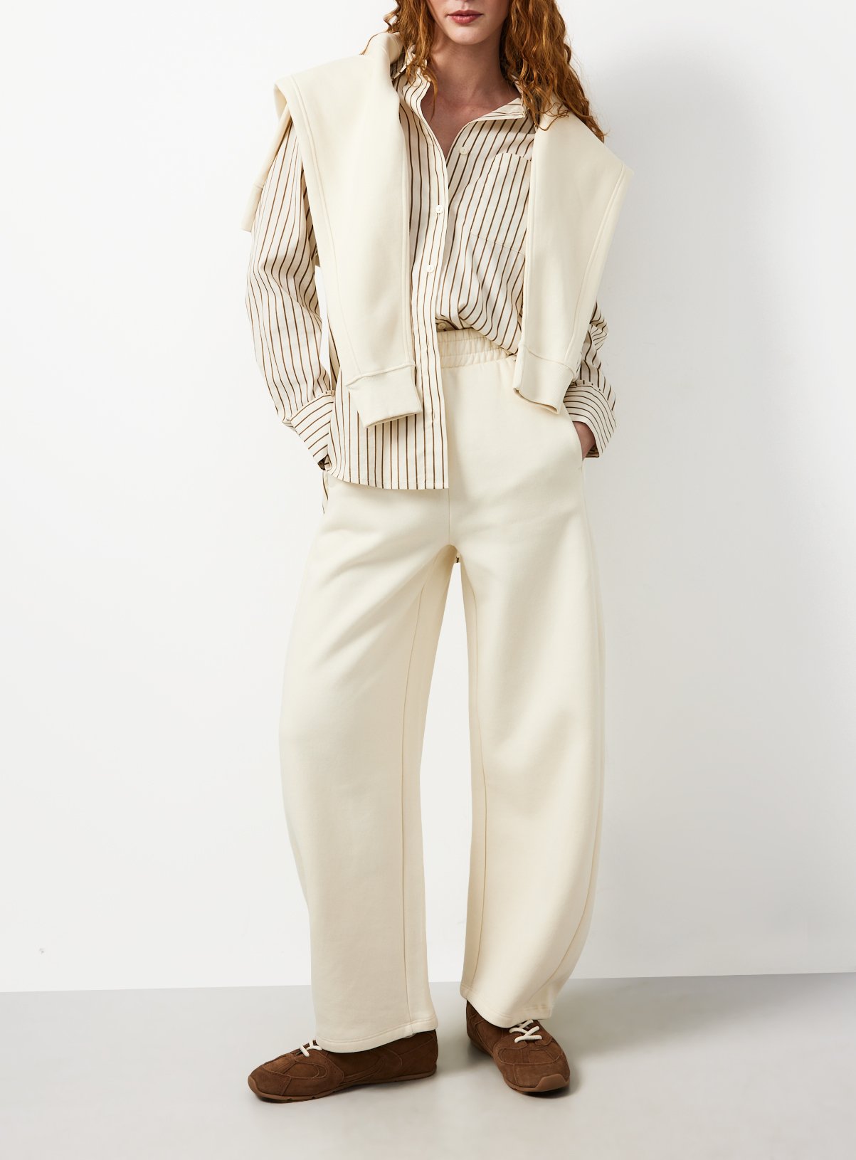 Cream Barrel Leg Co-ord Joggers 