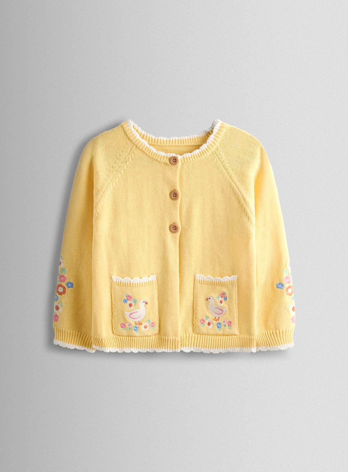 JOJO MAMAN BÉBÉ Duck Embroidered Scalloped Cardigan 3-4 Years