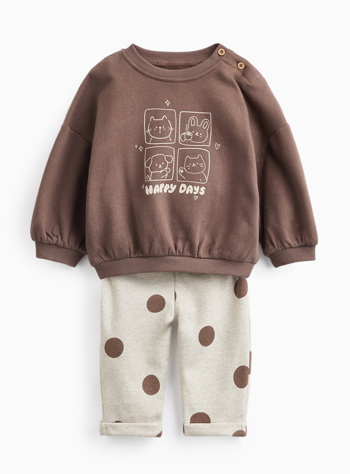 Brown Animal Faces Graphic Sweatshirt & Joggers Set 