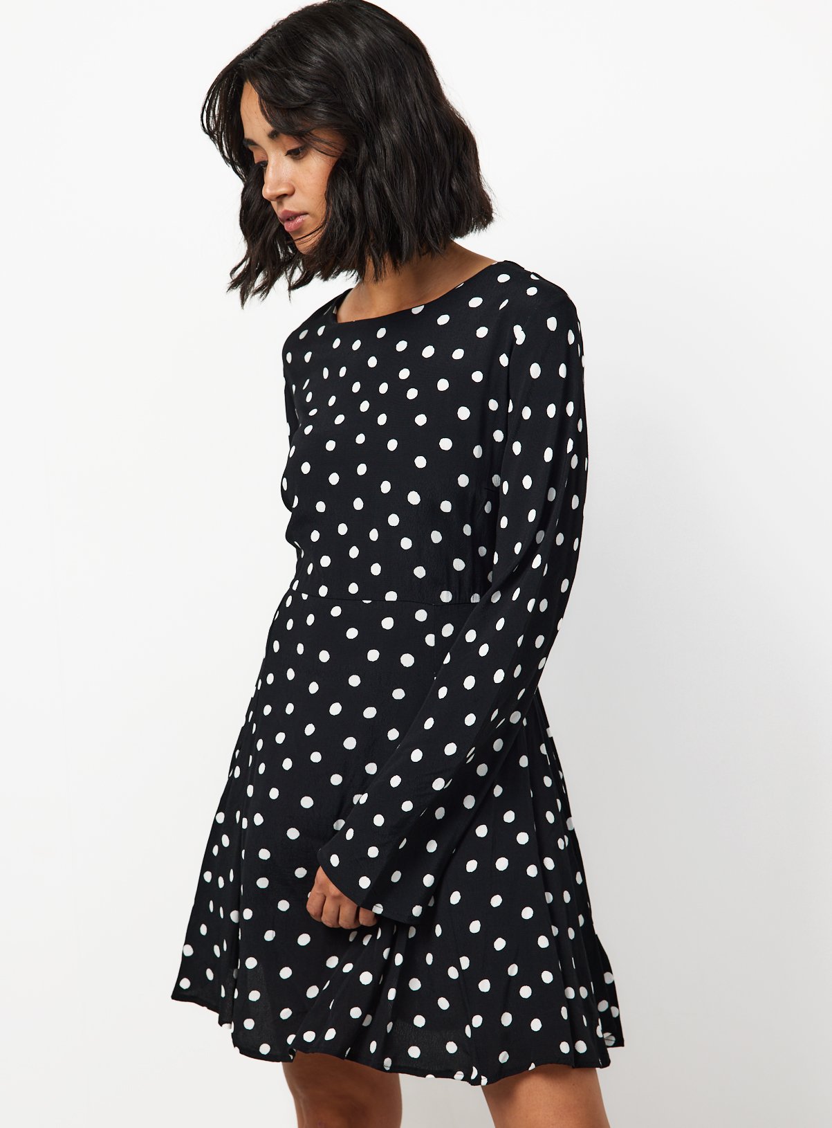 Mono Polka Dot Tie Waist Mini Dress 