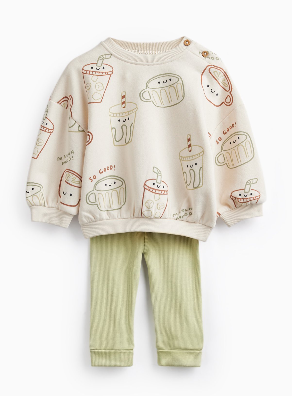 Cream Breakfast Print Sweatshirt & Leggings Set Up to 3 mths
