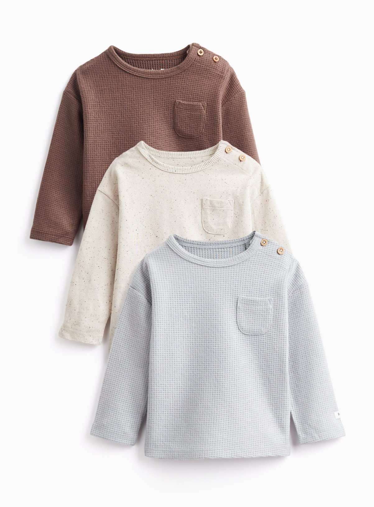 Blue & Grey Waffle Long Sleeved Tops  