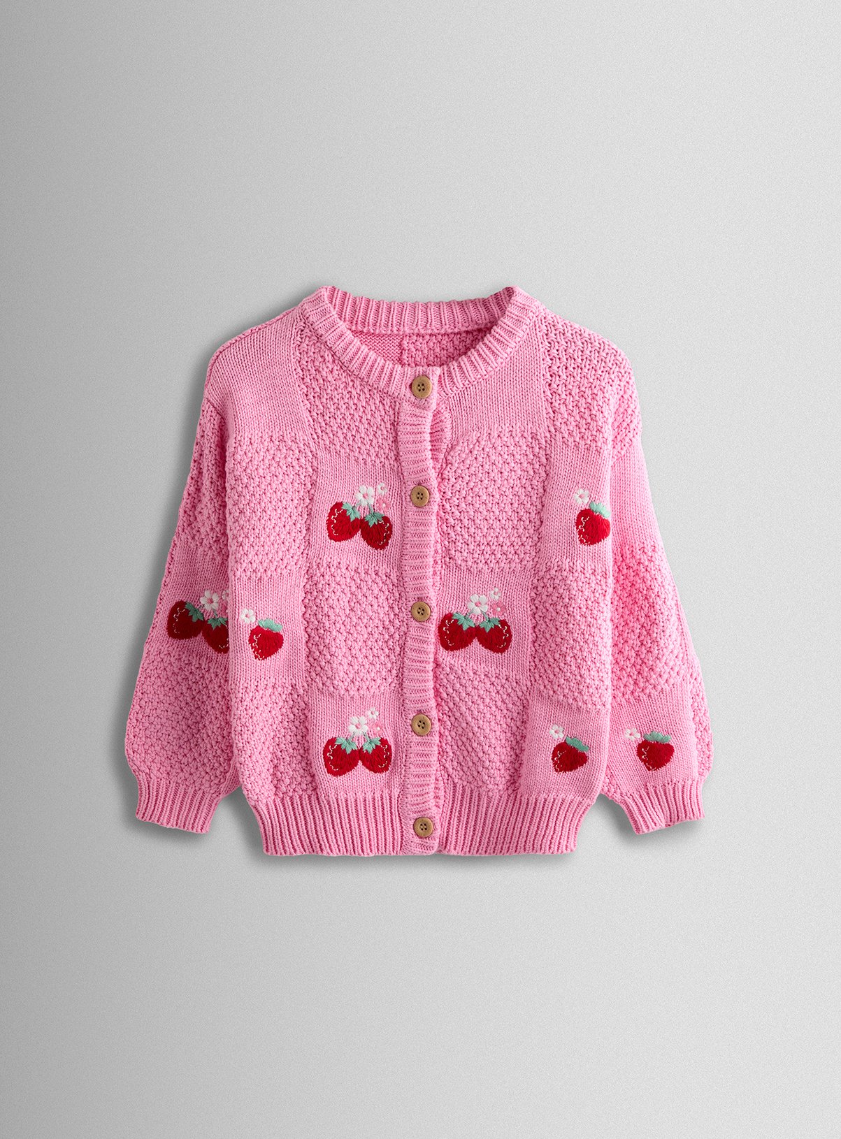 JOJO MAMAN BÉBÉ Strawberry Embroidered Textured Cardigan 3-4 Years