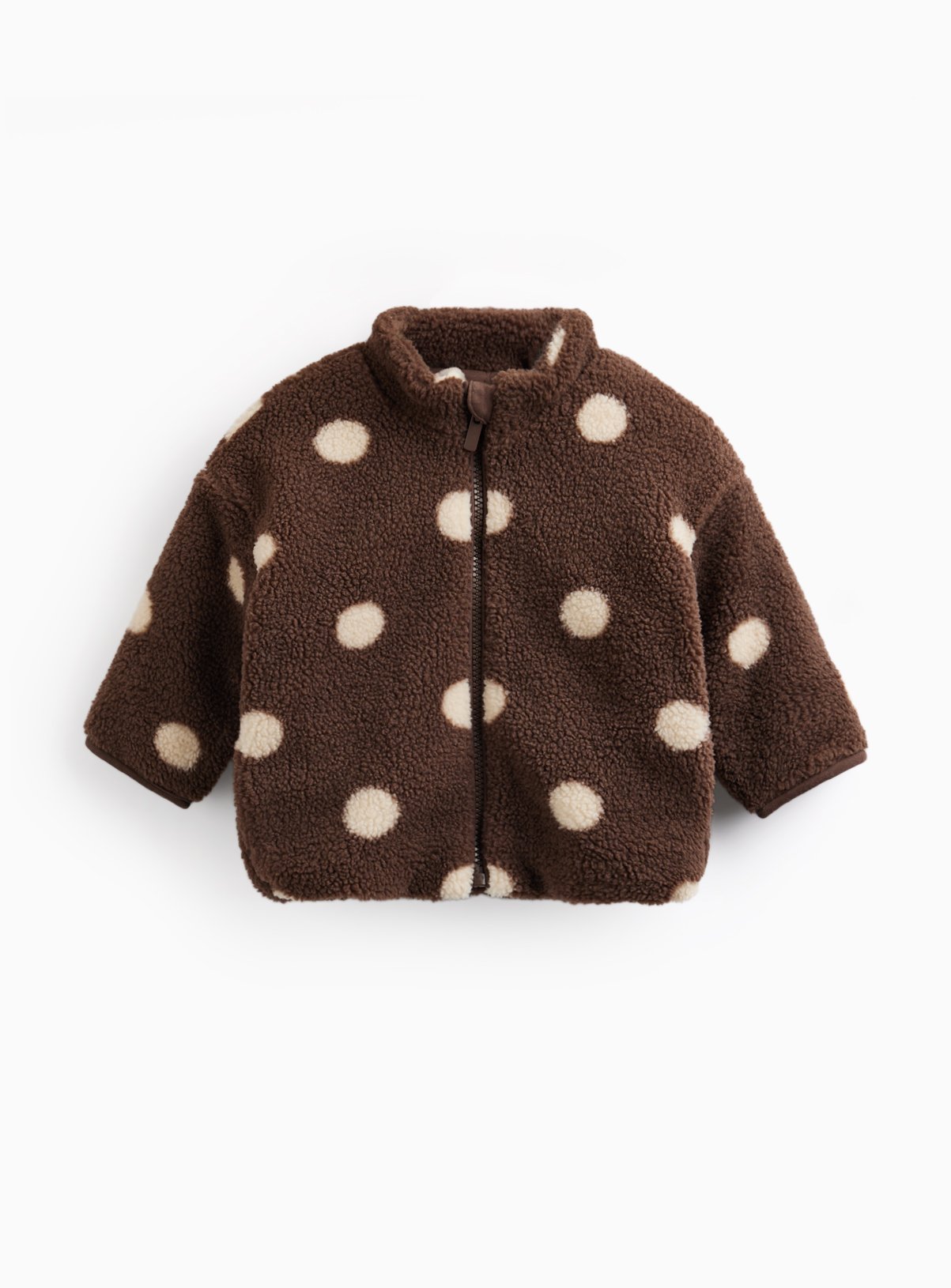 Brown Polka Dot Print Borg Jacket 