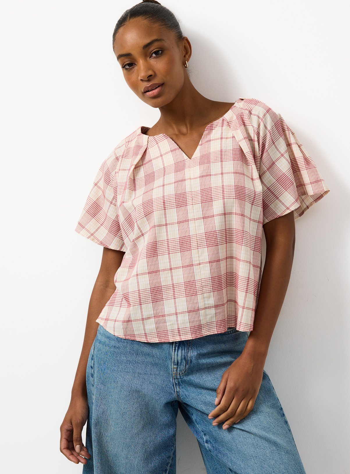 Red Check Print Waist Tie Co-ord Top 18