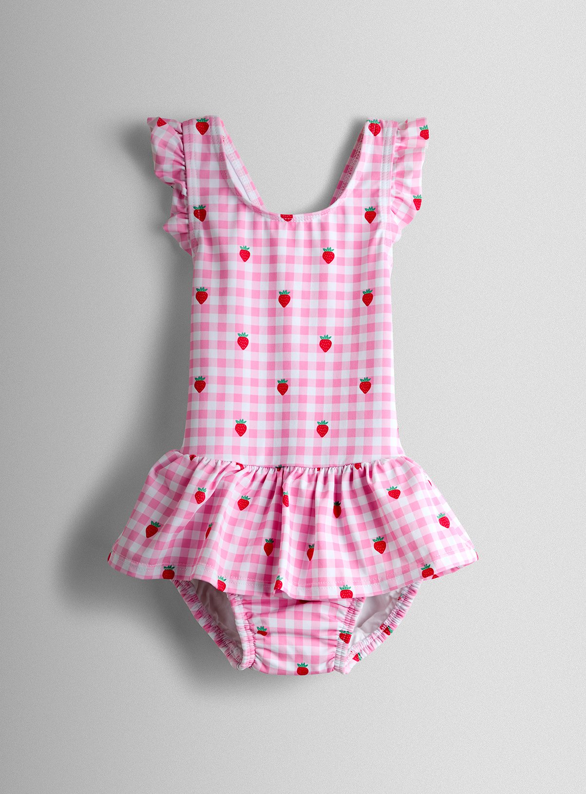 JOJO MAMAN BÉBÉ Strawberry Gingham Swimsuit With Integral Nappy 