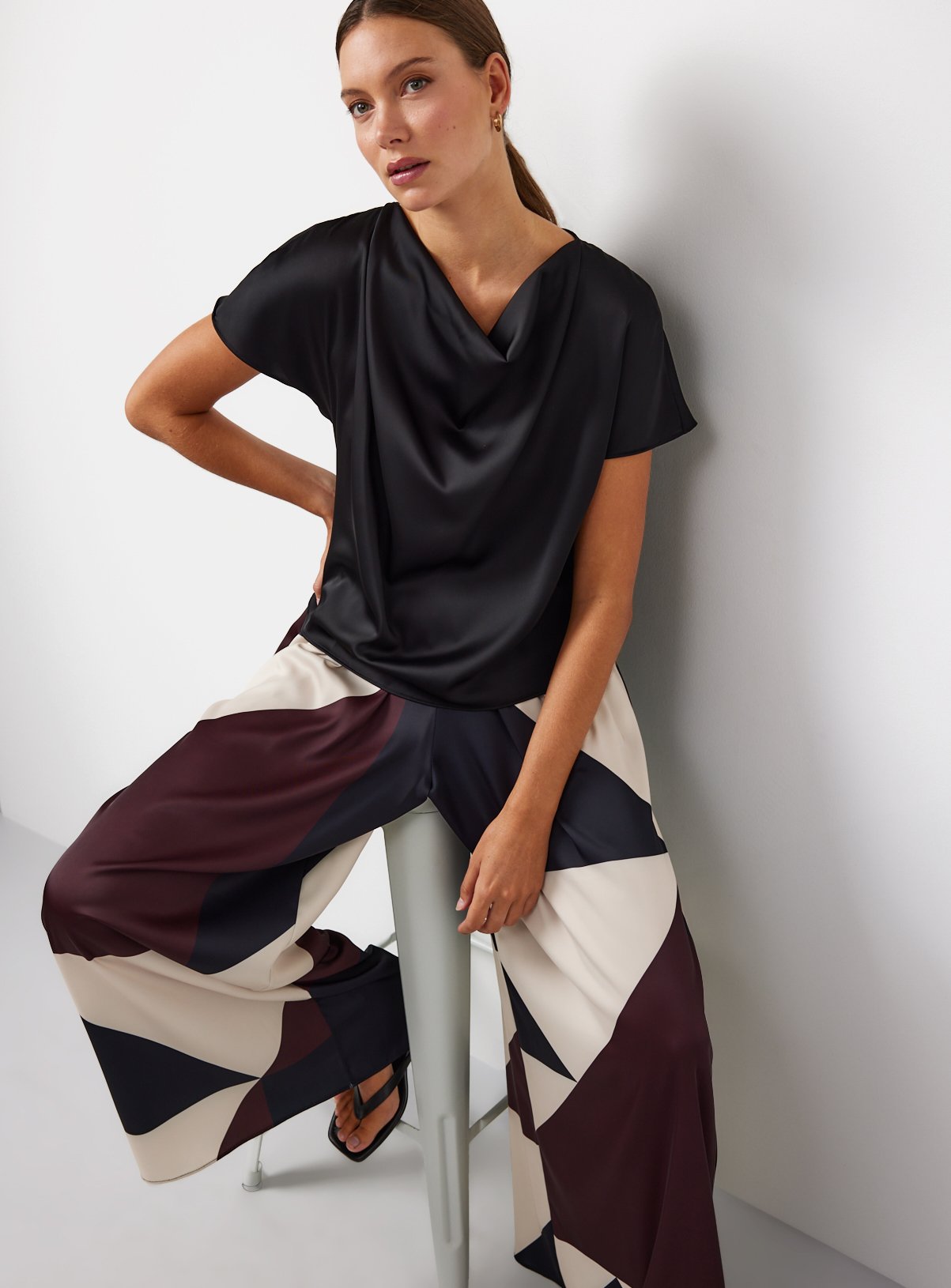 Black Satin Cowl Neck Top 24