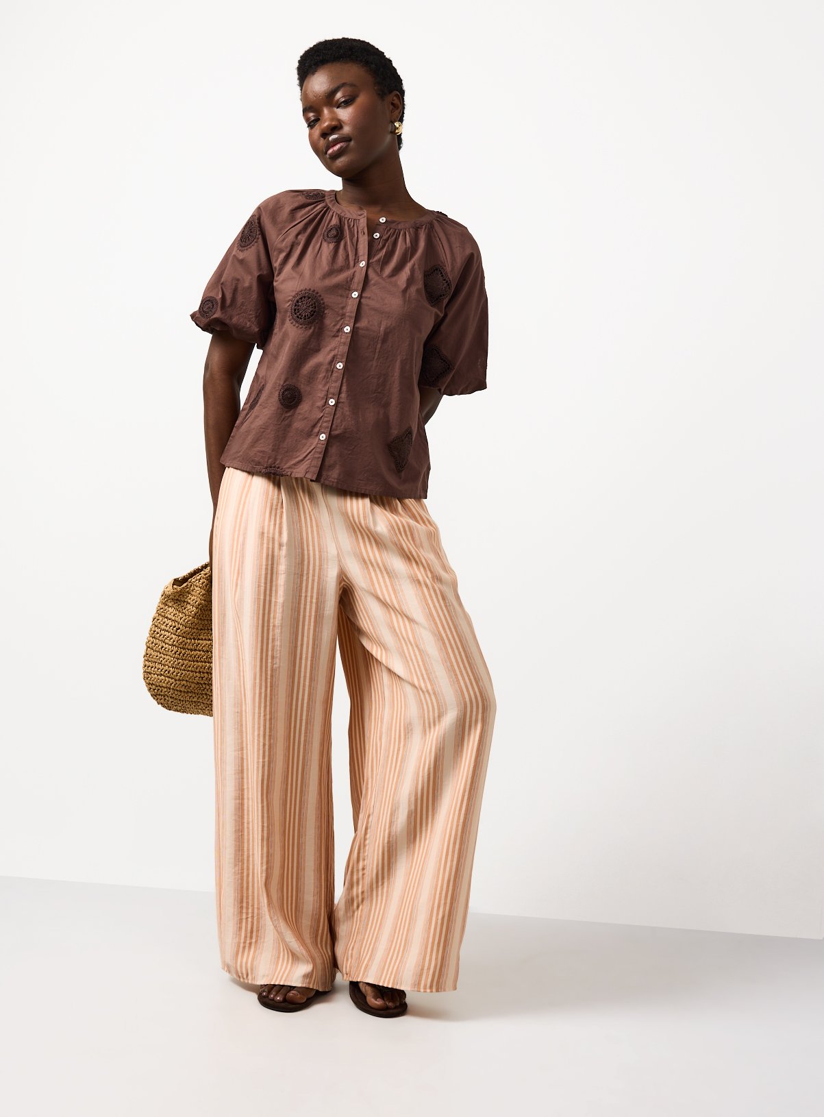 Light Orange Stripe Wide Leg Trousers 24