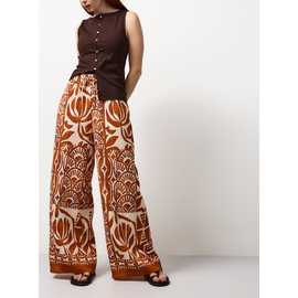Orange Scarf Print Wide Leg Trousers
