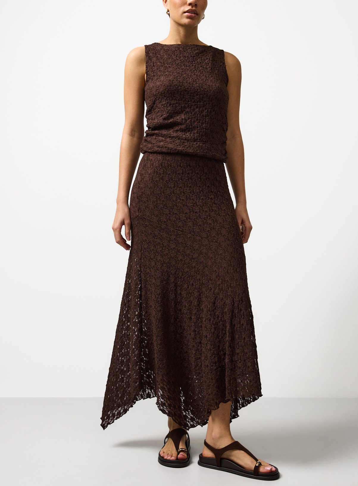 Brown Hanky Hem Lace Midaxi Skirt 10