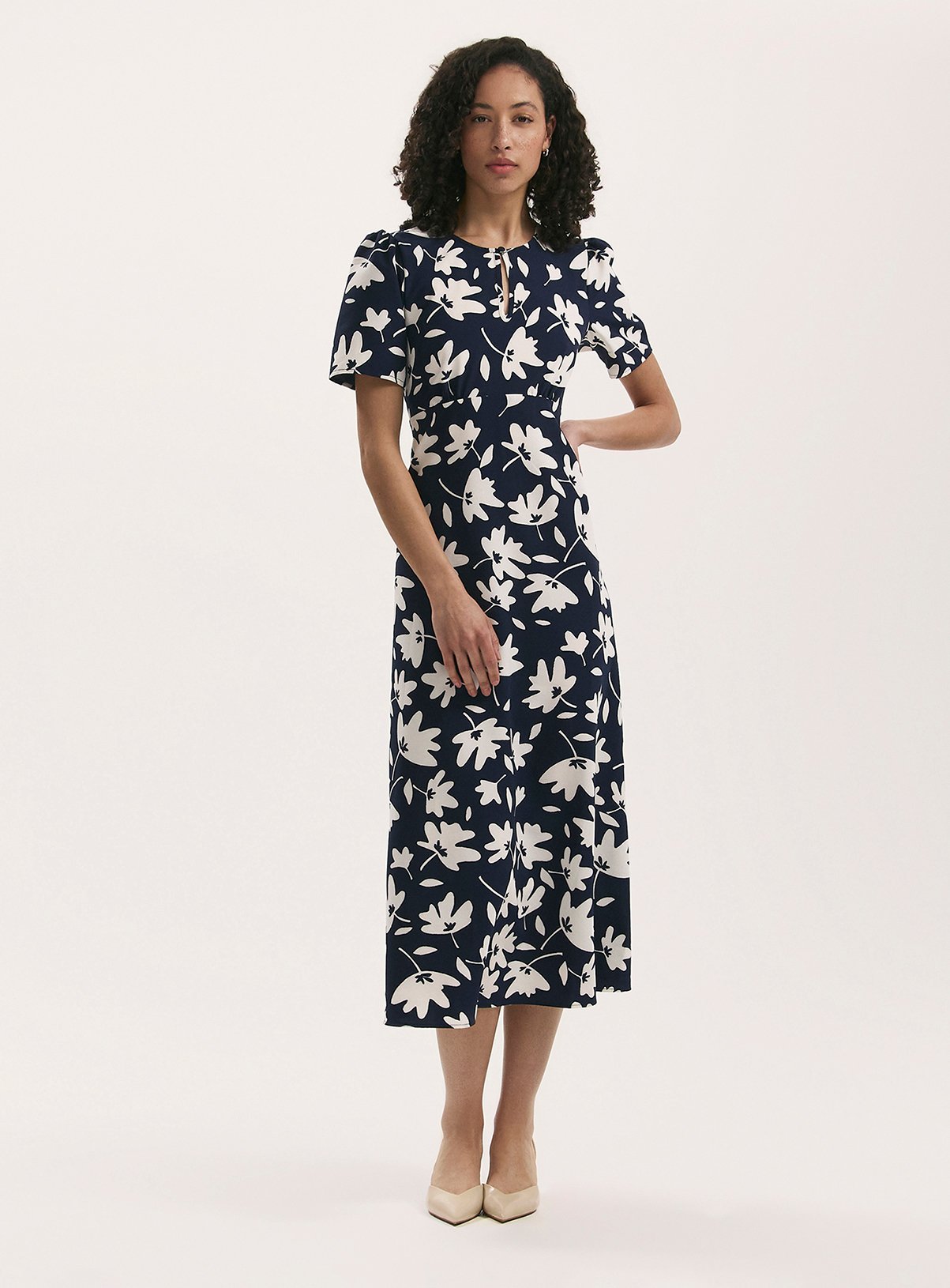 FINERY Marie Dress Navy Leaves 22