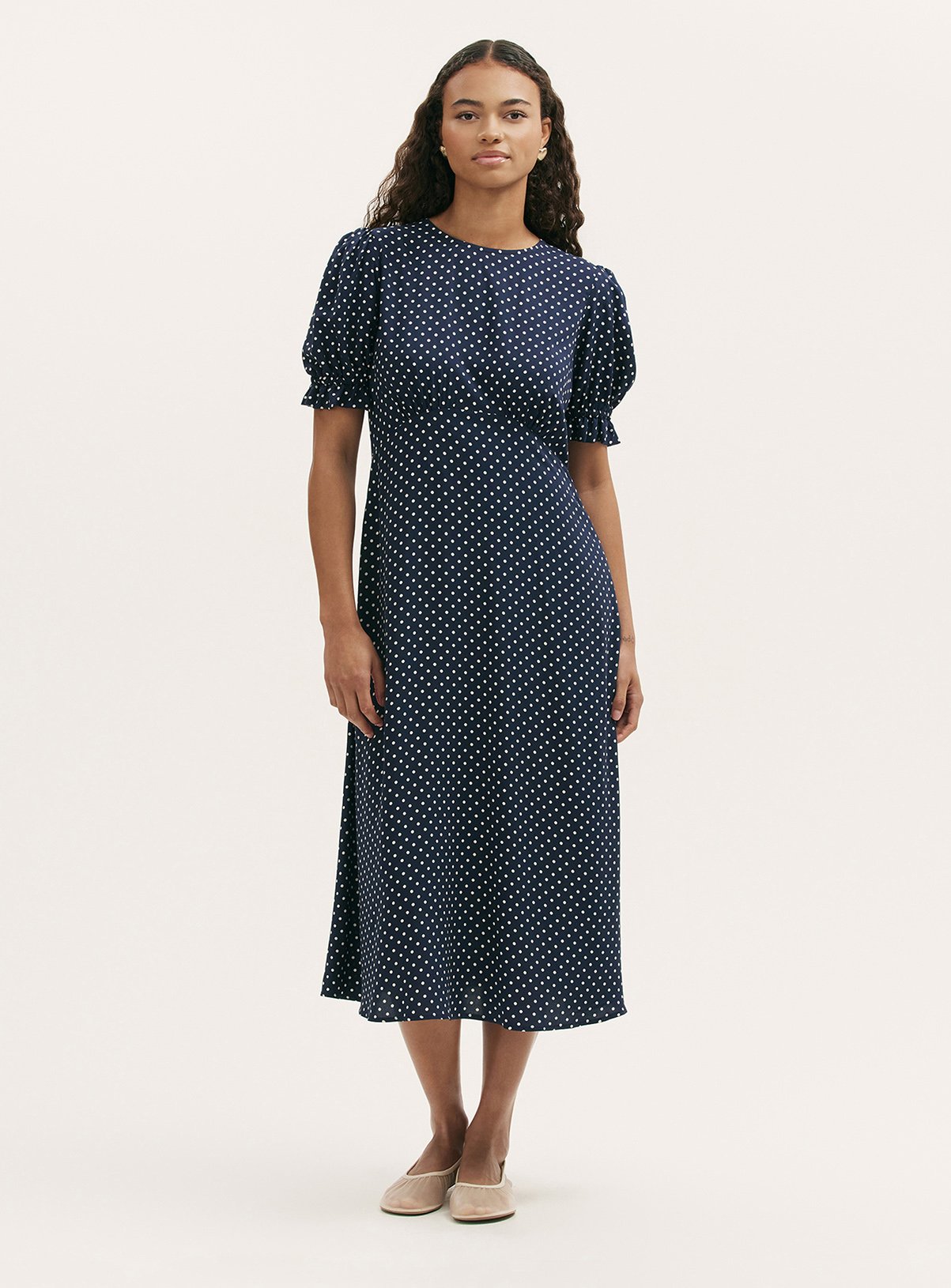 FINERY Mela Dress Navy Spot 