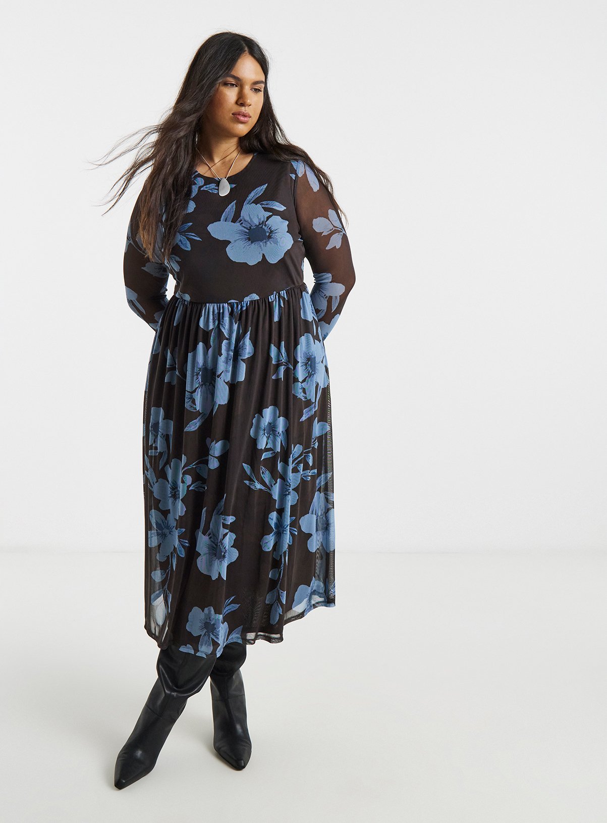 SIMPLY BE Dry Handle Mesh Floral Midi Dress 22