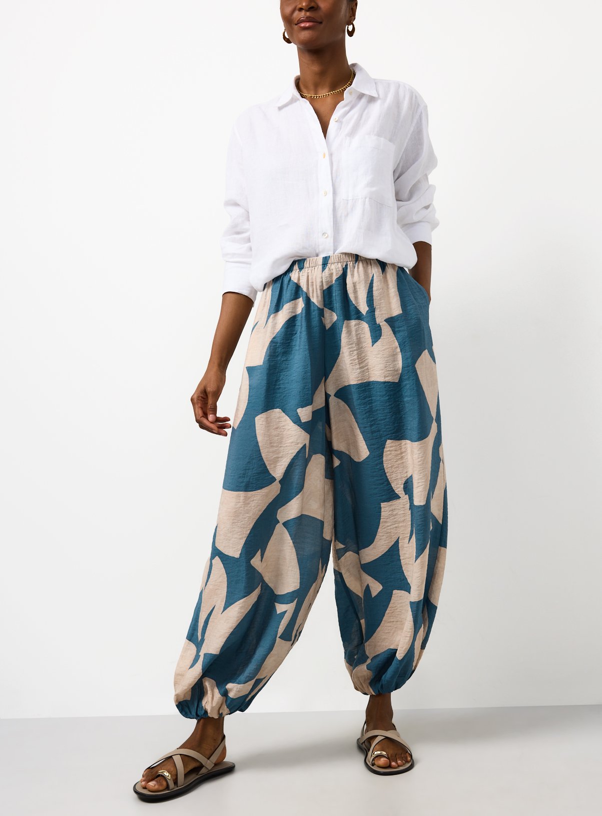 Teal Nomad Print Balloon Leg Trousers 