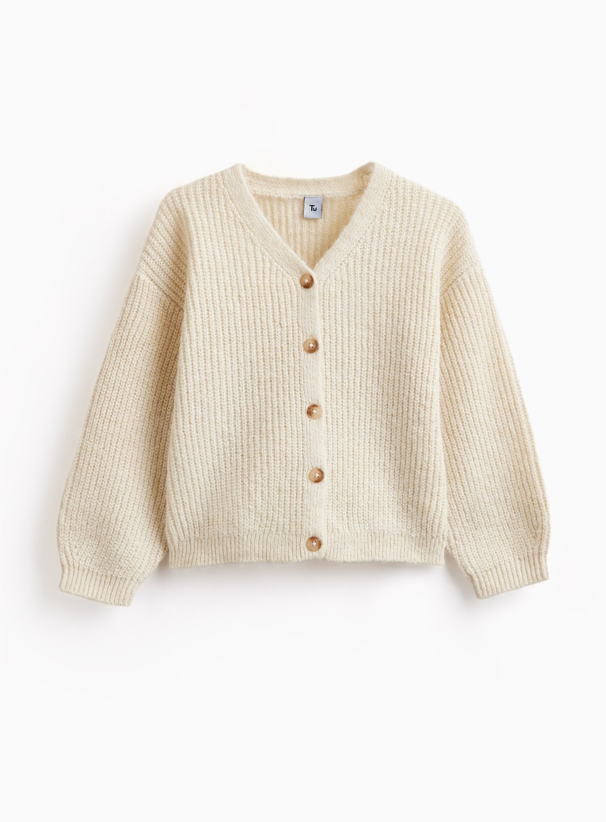 White Knitted V Neck Cardigan 