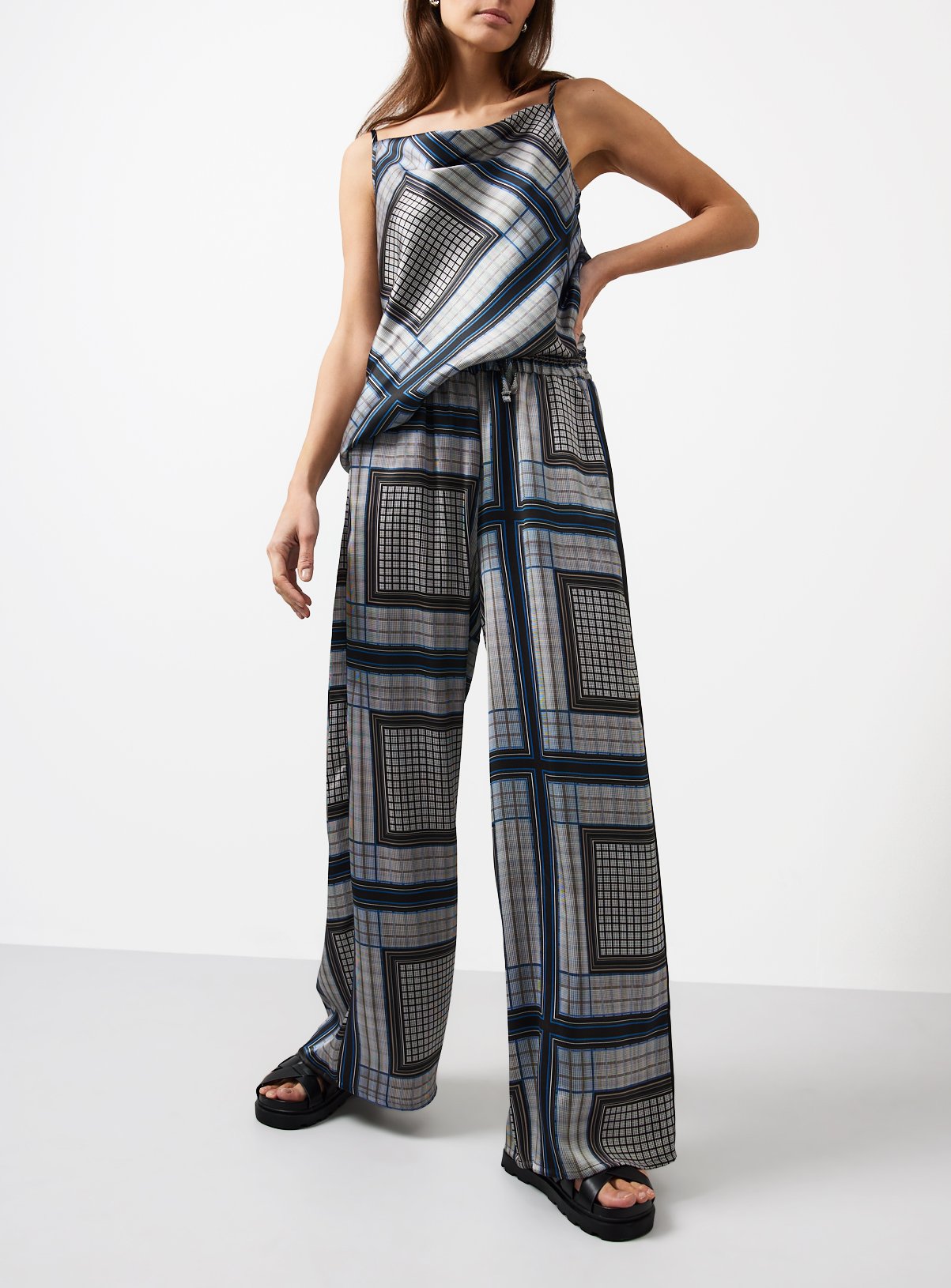 Navy Square Print Wide Leg Lace Trousers 8