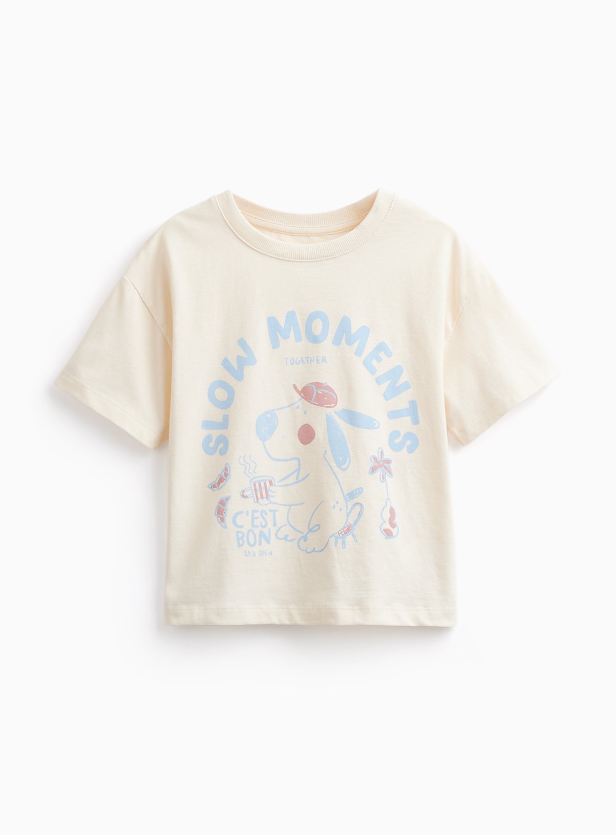 Cream Slow Moments Dog Graphic Print T-Shirt 