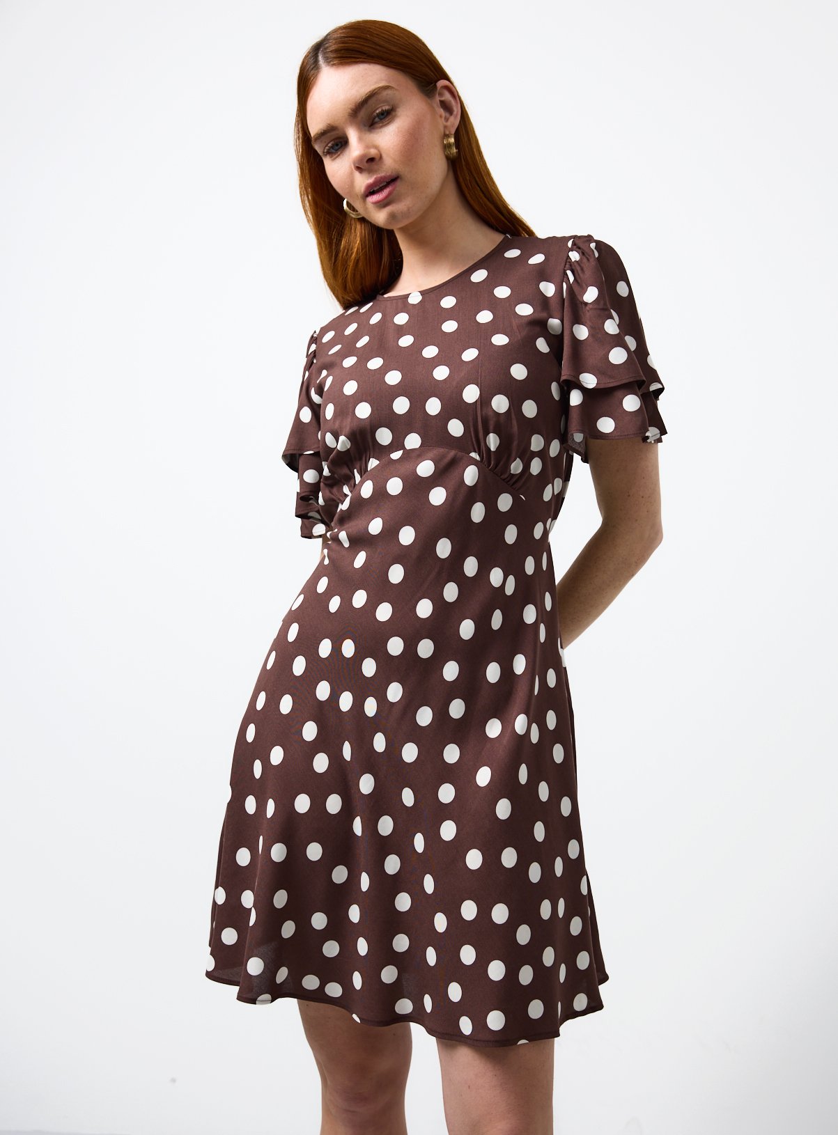 Brown Polka Dot Print Mini Tea Dress 14