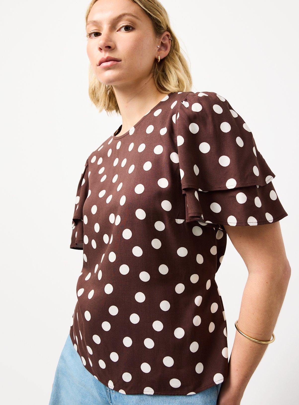 Brown Polka Dot Print Tie Waist Top 18