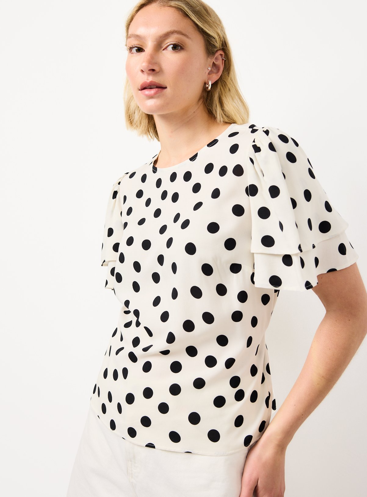 Cream Polka Dot Print Tie Waist Top 8