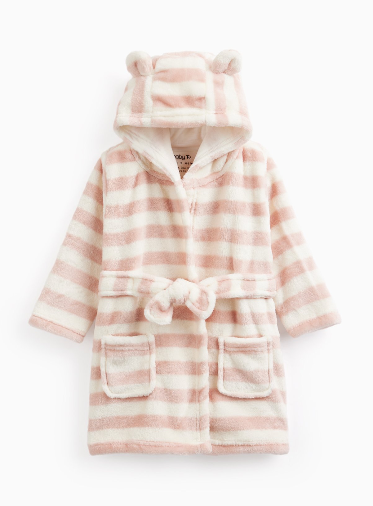 Pink Stripe Print Hooded Super Soft Fleece Dressing Gown 