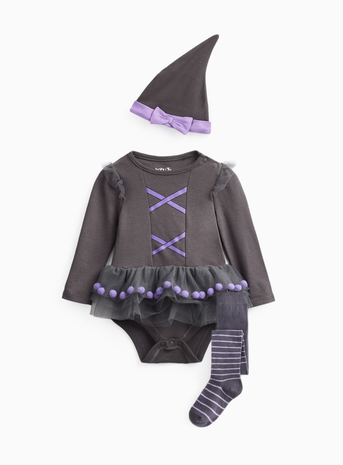 Black & Purple Halloween Witch Tutu Bodysuit Set Up to 3 mths