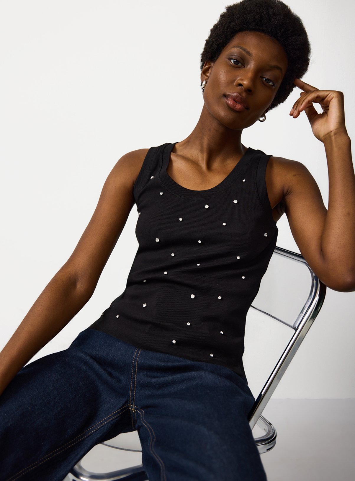 Black Stud Detail Ribbed Vest 12