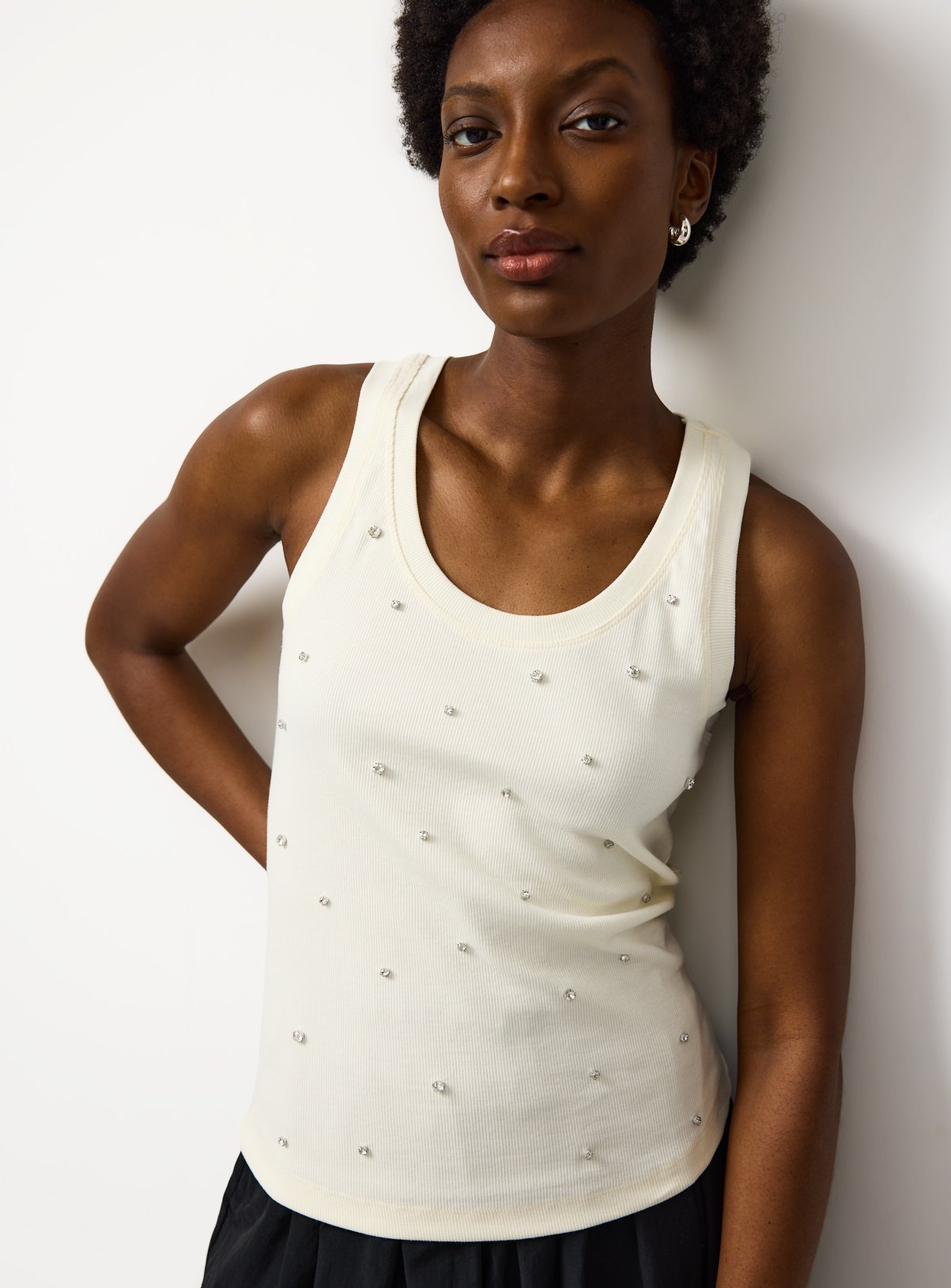Cream Stud Detail Ribbed Vest 20